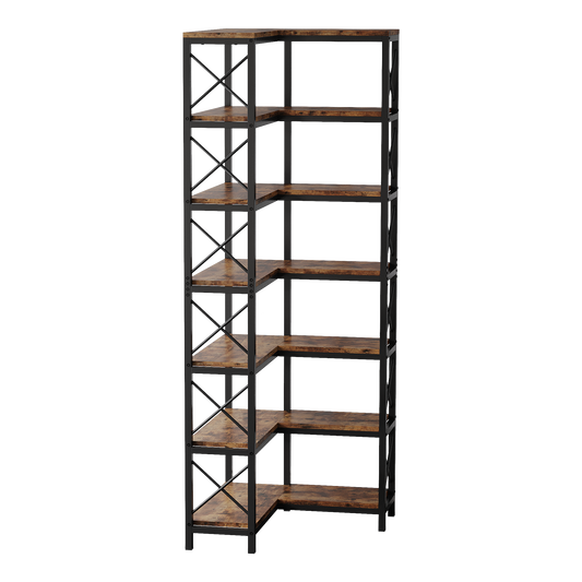 79" Tall 7-Tier Industrial Corner Bookshelf, Large 14-Shelf L-Shaped Corner Bookcase - product image 2